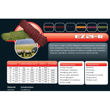 1/2 &quot;X650 ′ Ez 21-R Cordas para Camping / Caça / Pacote / Agricultura